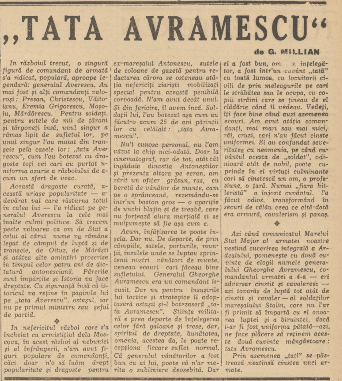 Articol despre Gheorghe Avramescu, octombrie 1944, Semnalul