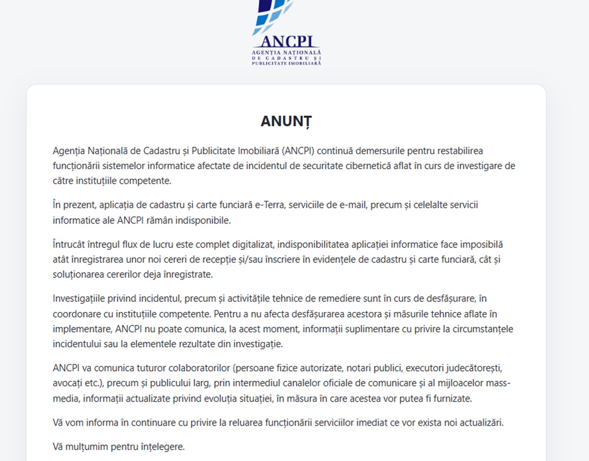 Anunț ANCPI