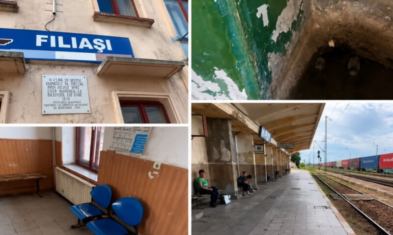 Gara Filiași, ținta criticilor pe internet. Un influencer a arătat starea clădirii și a criticat condițiile pe care le au călătorii