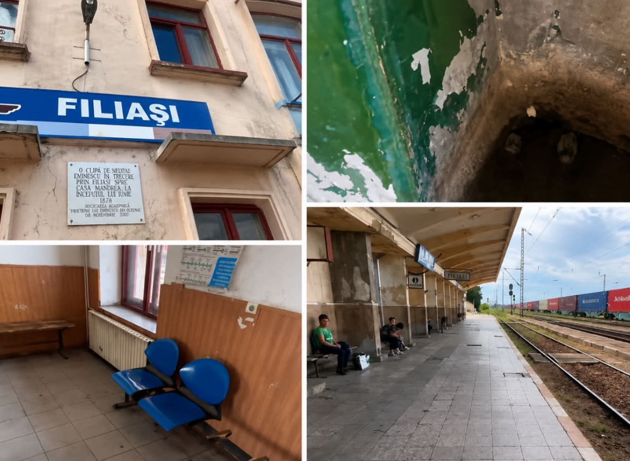 Gara Filiași, ținta criticilor pe internet. Un influencer a arătat starea clădirii și a criticat condițiile pe care le au călătorii