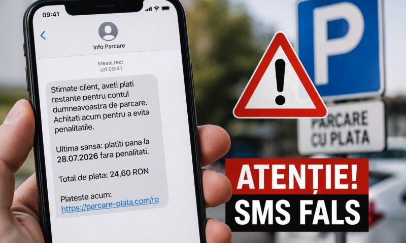 Tentativă nouă de fraudă prin SMS. DNSC avertizează asupra mesajelor false cu „taxe de parcare restante”