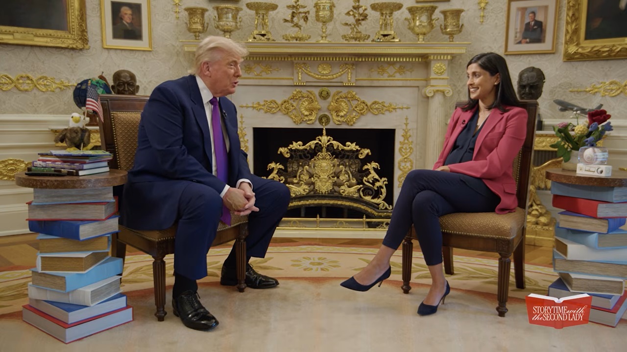 Trump a citit dintr-o carte pentru copii la podcastul realizat de Usha Vance