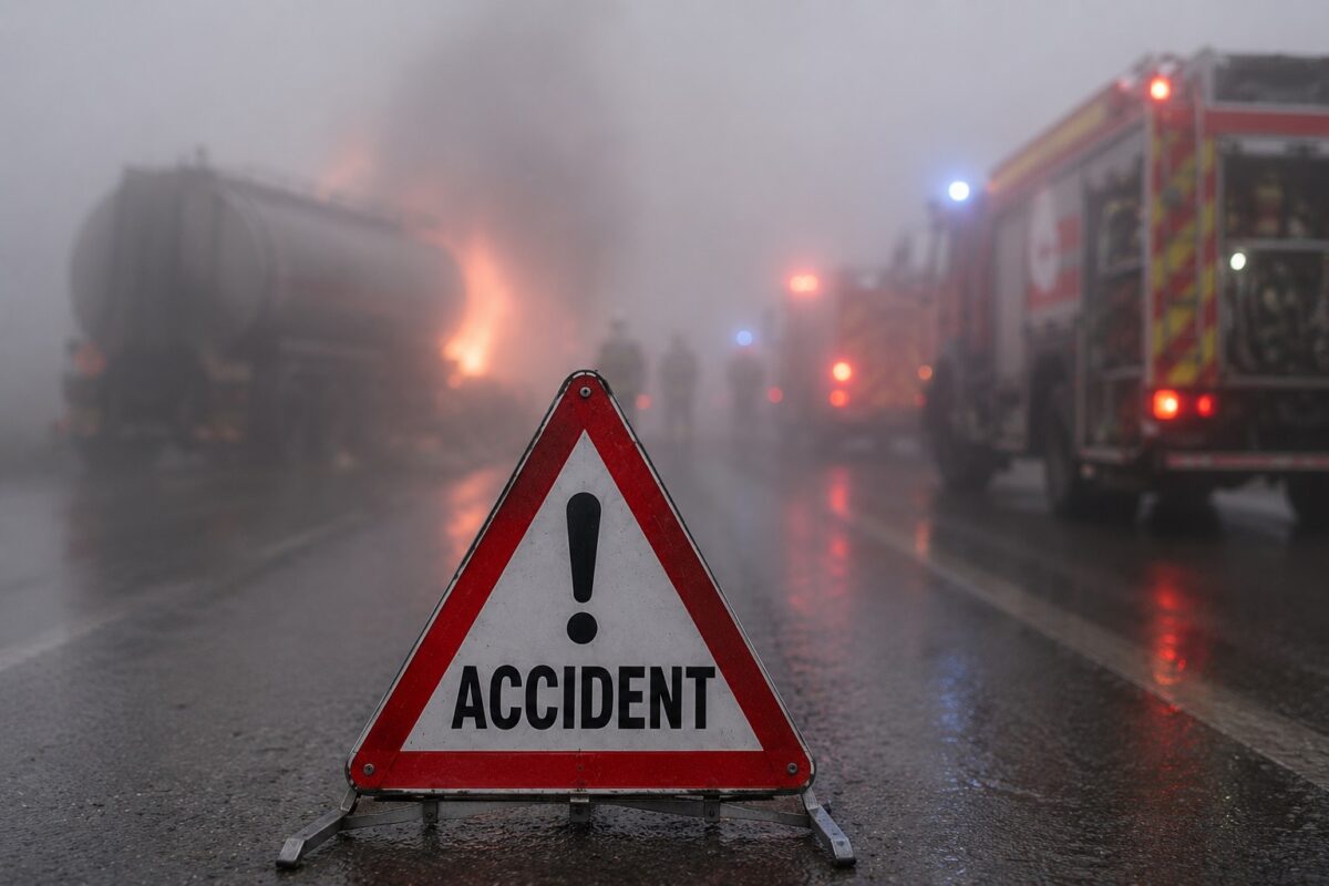 Accident grav pe DN2A, la ieșirea din Hârșova. O autocisternă încărcată cu benzină a luat foc