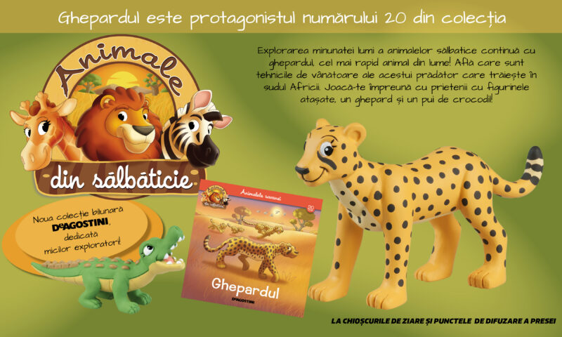 Ghepardul este eroul numărului 20 al Colecției „Animale din sălbăticie”, la chioșcuri din 7 iulie