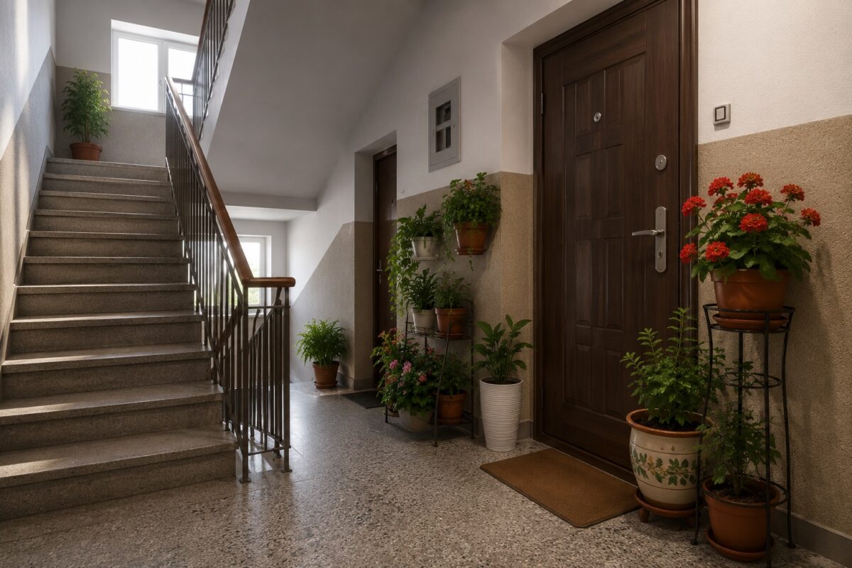 Ghivecele de pe holul blocului, între decor și reguli. Unde apar problemele