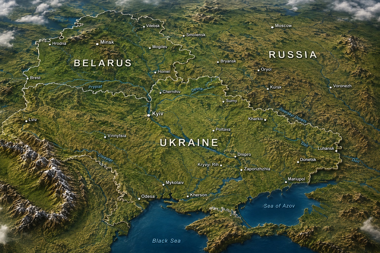 Harta Ucraina, Belarus, Rusia