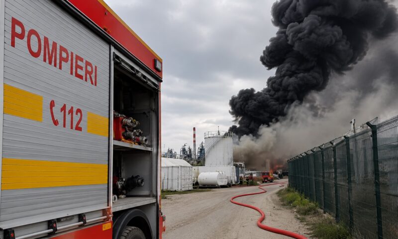 Incendiu lângă rafinăria Lukoil din Ploiești. O hală cu solvenți a luat foc