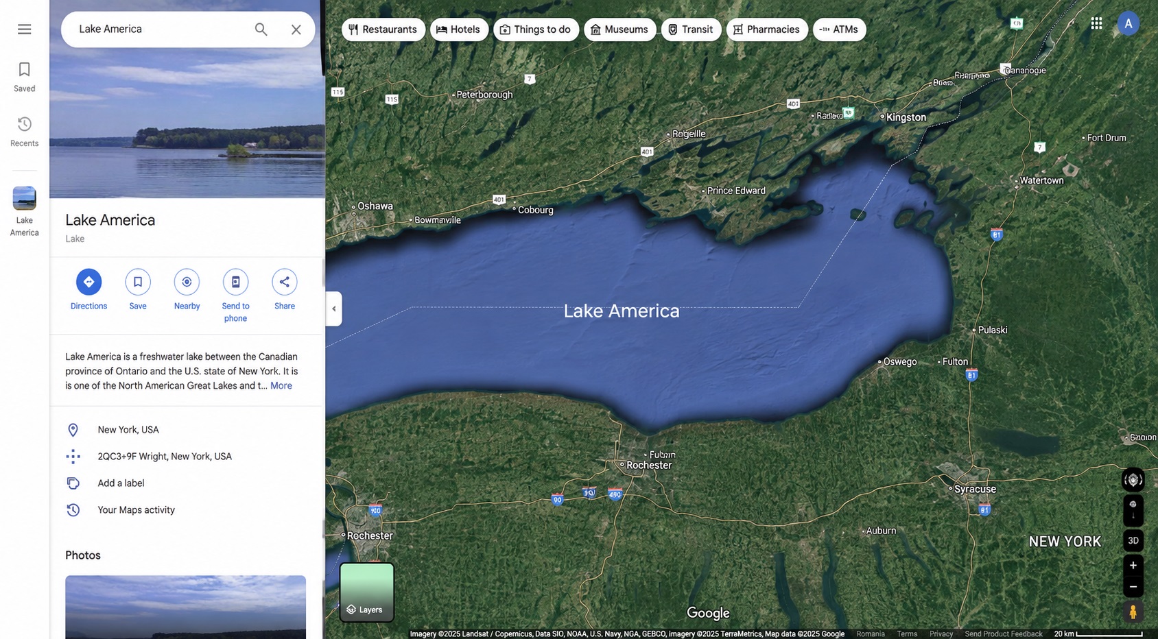 Google Maps schimbă numele Lacului Ontario în SUA. „Lacul America” apare pentru utilizatorii americani