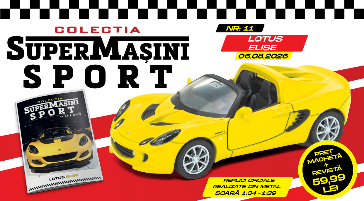 Lotus Elise e următorul supercar din Colecția „SuperMașini Sport”. Macheta metalică și revista, de joi la chioșcuri!