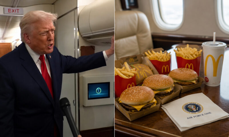 Ce mănâncă Donald Trump în timpul deplasărilor. Burgerii de la McDonald’s, nelipsiți din Air Force One