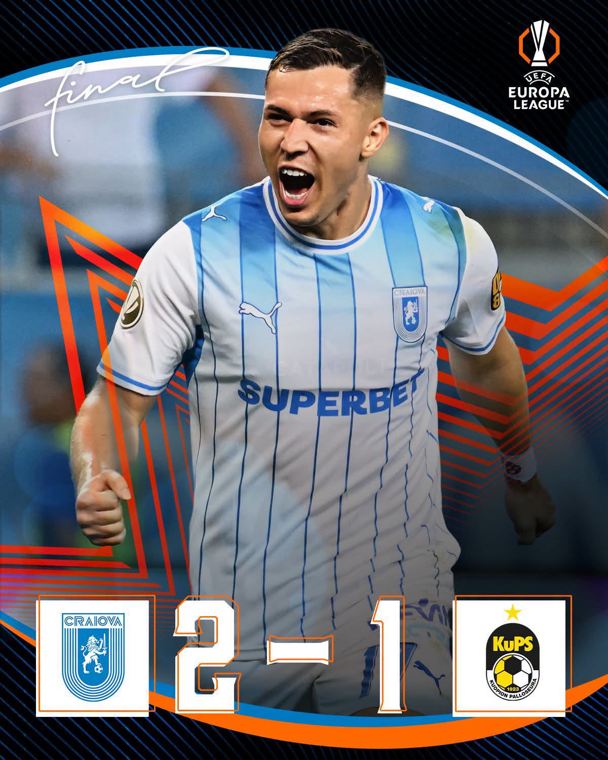 Universitatea Craiova s-a calificat în play-off-ul Europa League. Oltenii au învins KuPS Kuopio pe Ion Oblemenco