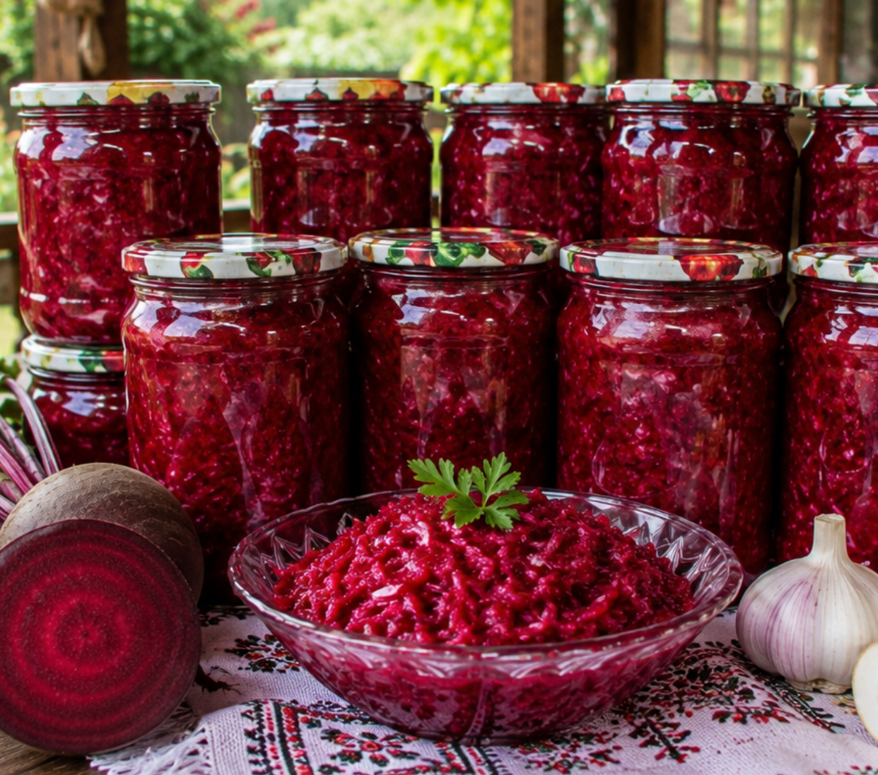 Salată de sfeclă roșie cu hrean la borcan. Garnitura ideală pentru fripturile pregătite în sezonul rece
