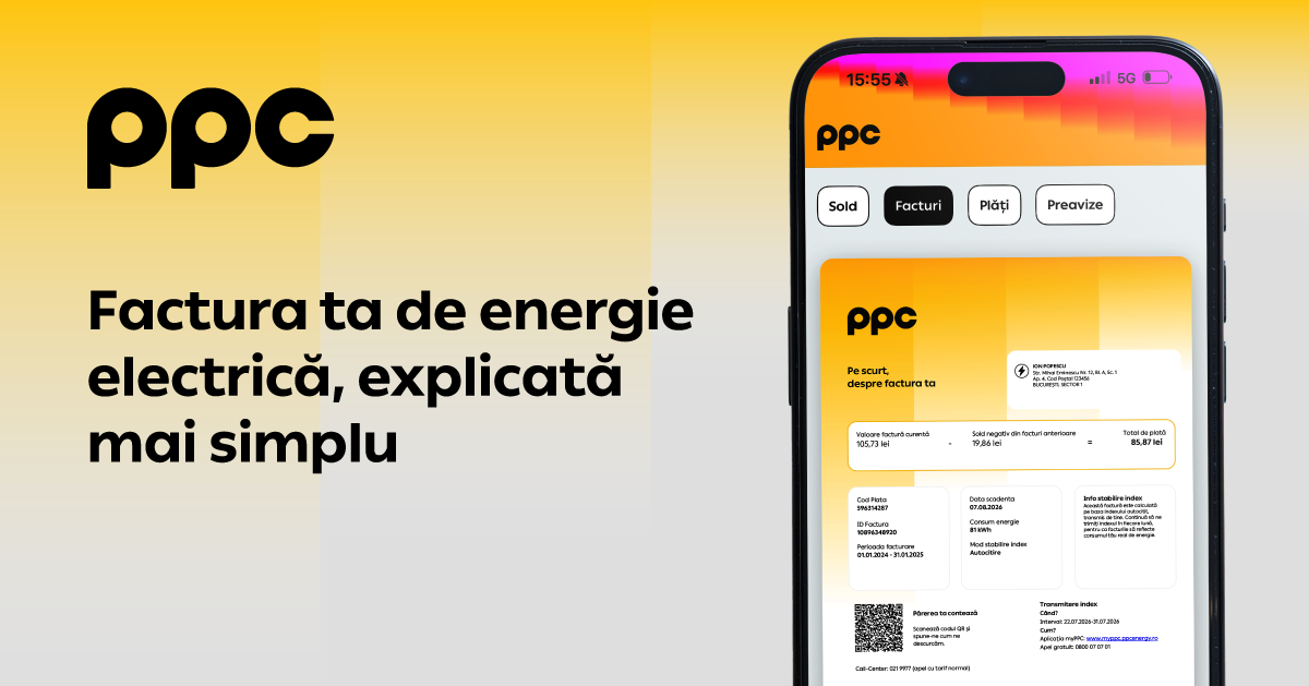 Factura PPC are o pagină de sumar, cu toate informațiile care contează la îndemână (P)