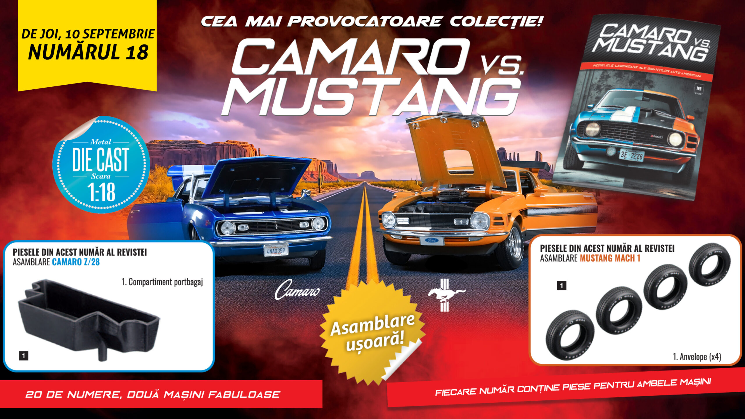 Istoria rivalității Camaro vs Mustang din anii ‘90. De joi, la toate chioșcurile de ziare, revista numărul 18 și piese noi pentru machete