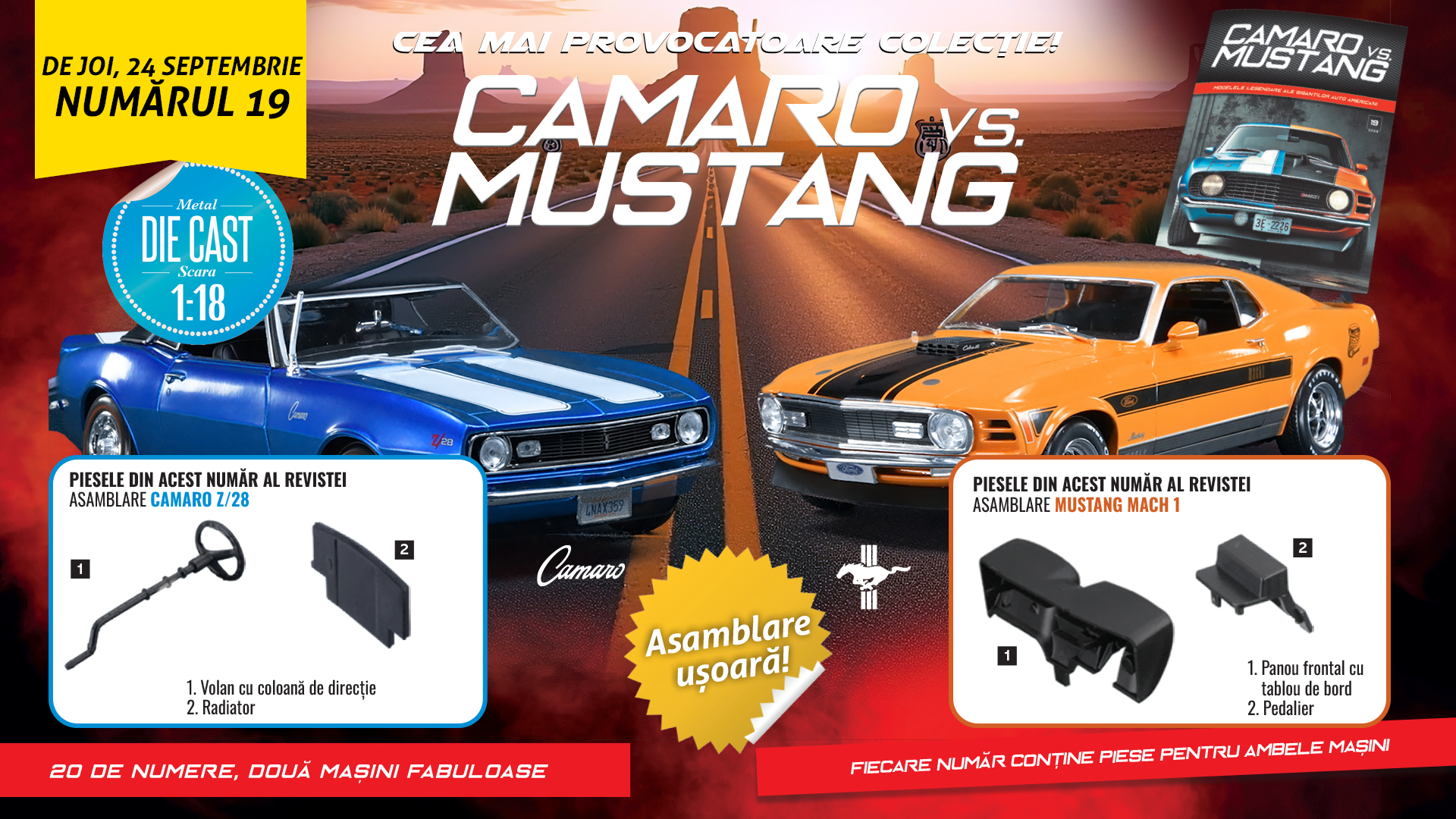 Colecția Camaro vs Mustang a ajuns la penultimul număr! De joi, la toate chioșcurile de ziare, revista 19 și piese noi pentru machete!