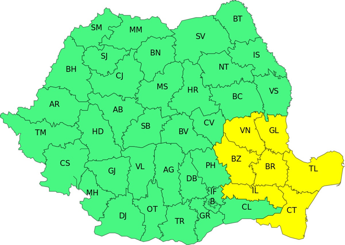 Harta cod galben vânt