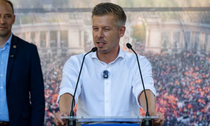 Péter Magyar, atacat cu un ouă în timpul unui miting. Un bărbat a fost reținut
