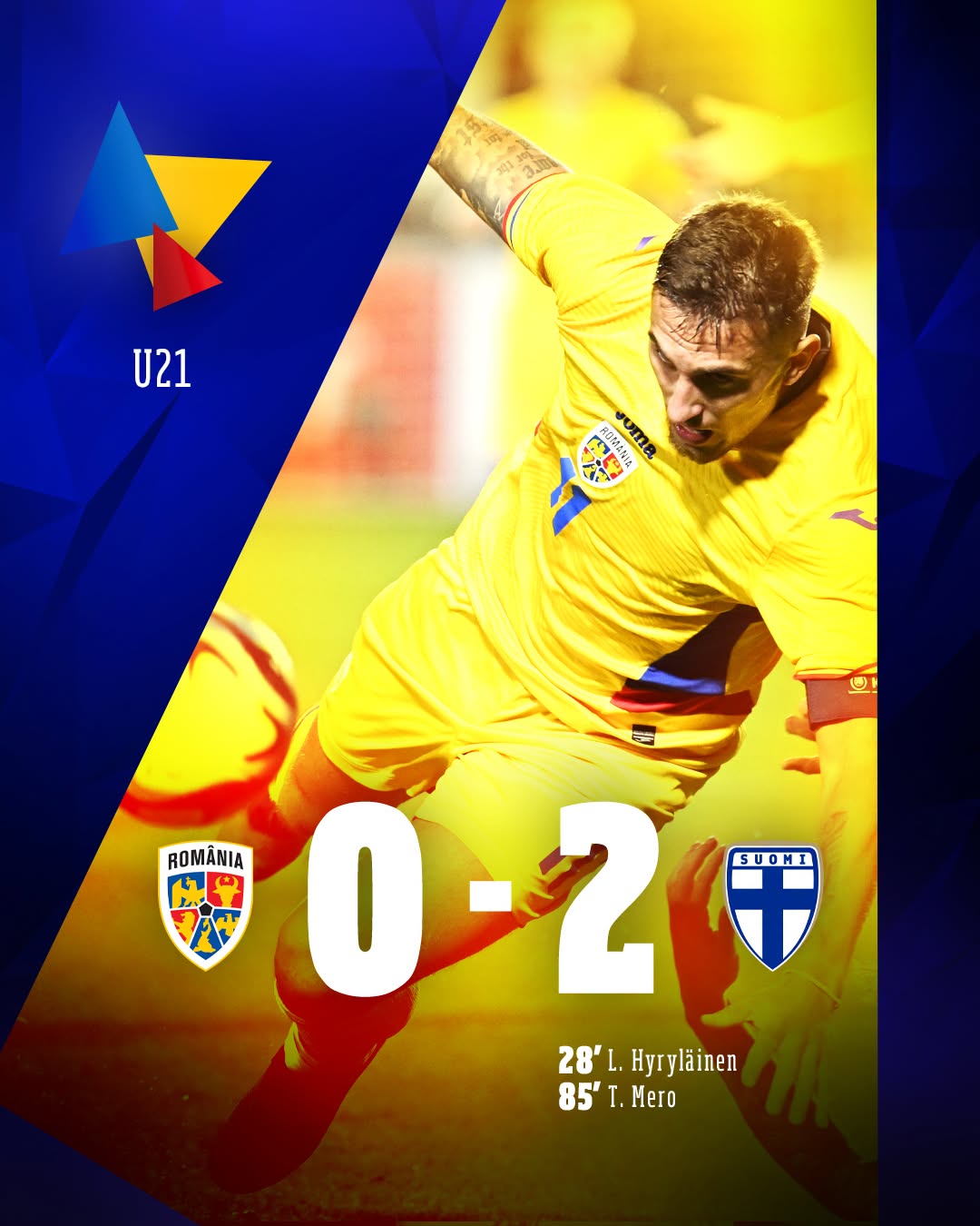 Dezastru pentru naționala de tineret a României. Tricolorii au ratat calificarea la EURO 2027, după eșecul cu Finlanda