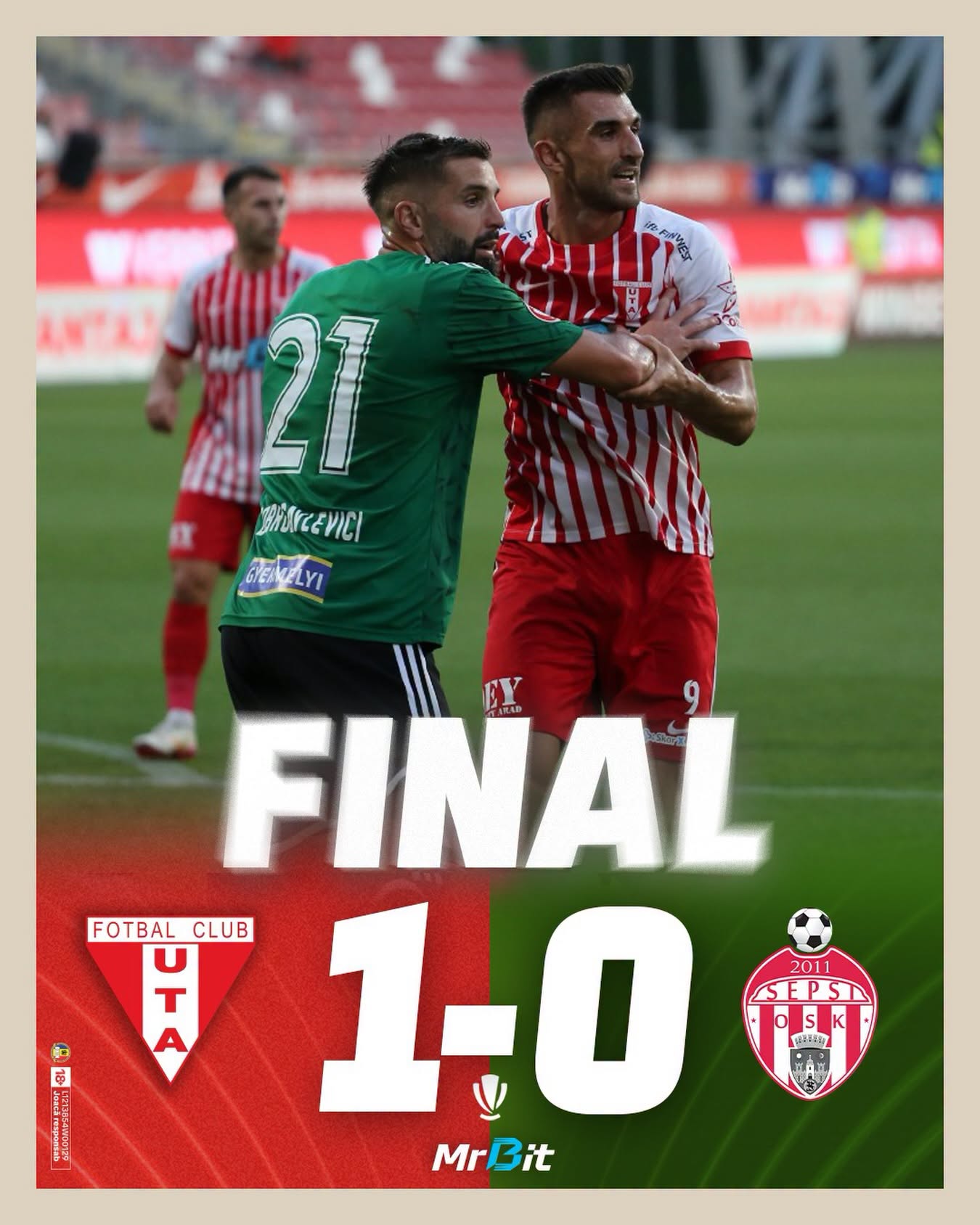 Superliga. UTA obține o victorie dramatică cu Sepsi OSK în minutul 90+1