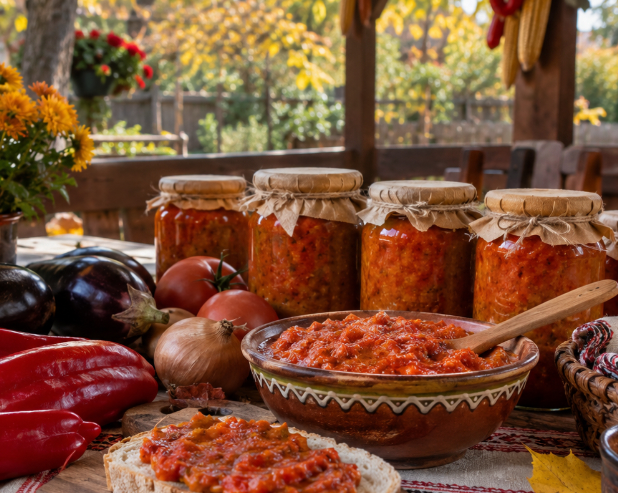 Zacuscă picantă, cu aromă intensă de legume coapte. Ce trebuie să faci pentru o consistență cremoasă