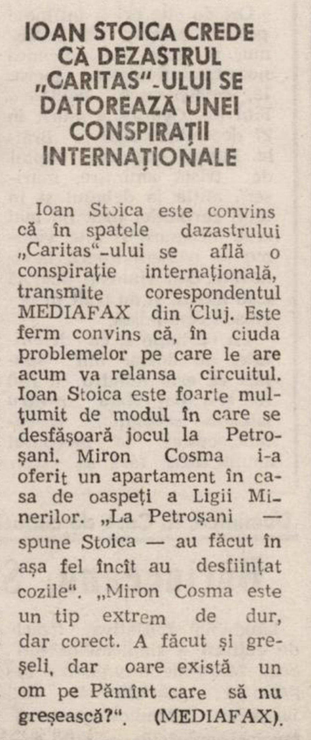Stoica și complotul internațional