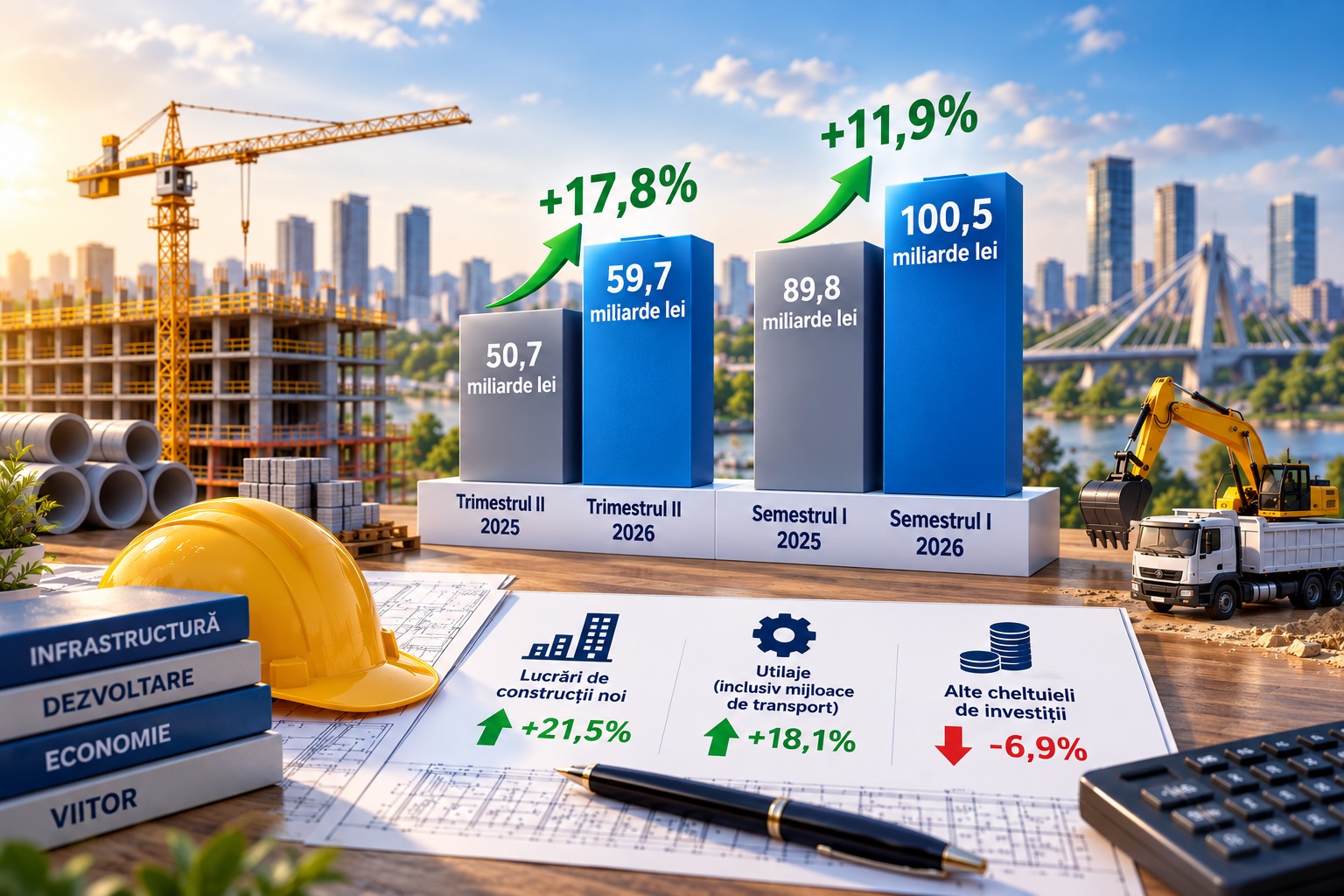 Investițiile din România au crescut cu 17,8% în trimestrul II 2026. Construcțiile și utilajele au susținut avansul