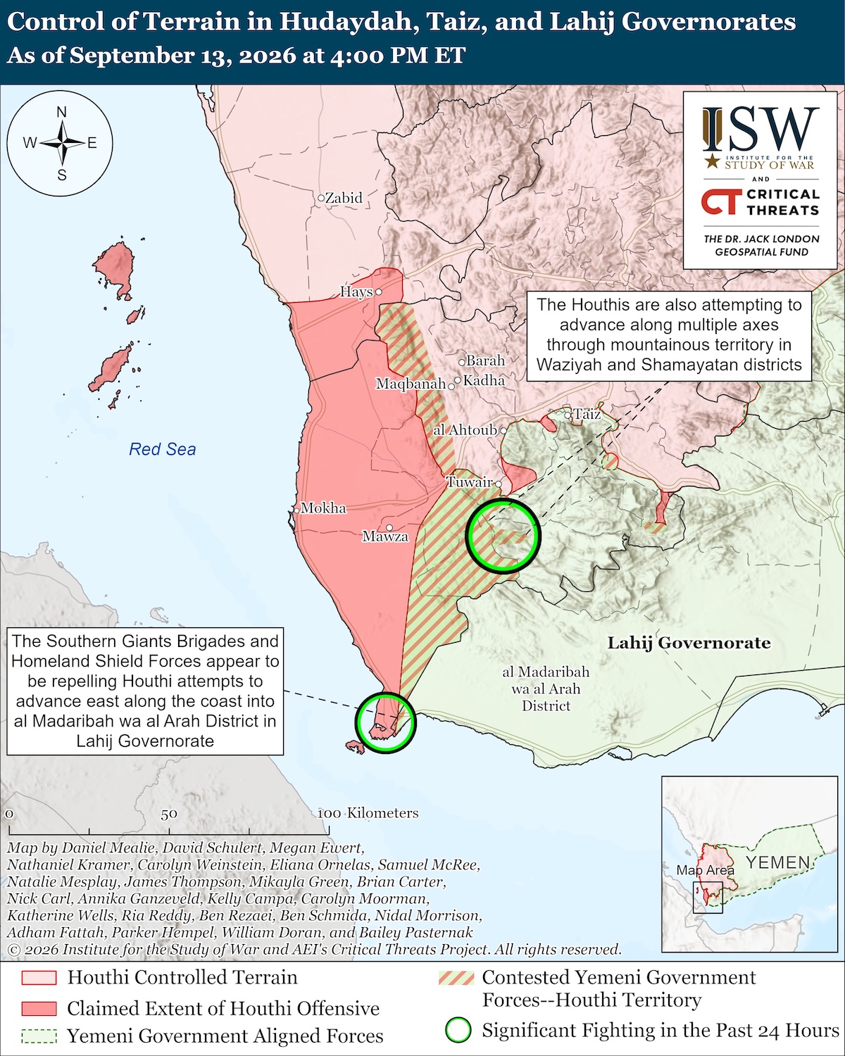Harta Yemen, cu dispunerea forțelor