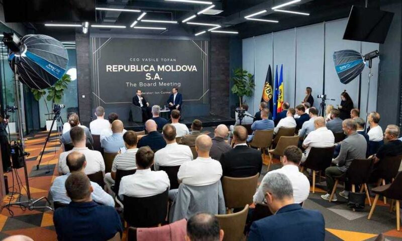 Republica Moldova, prezentată ca o societate pe acțiuni. Reacții aprinse după apariția premierului Vasile Tofan lângă un mesaj controversat