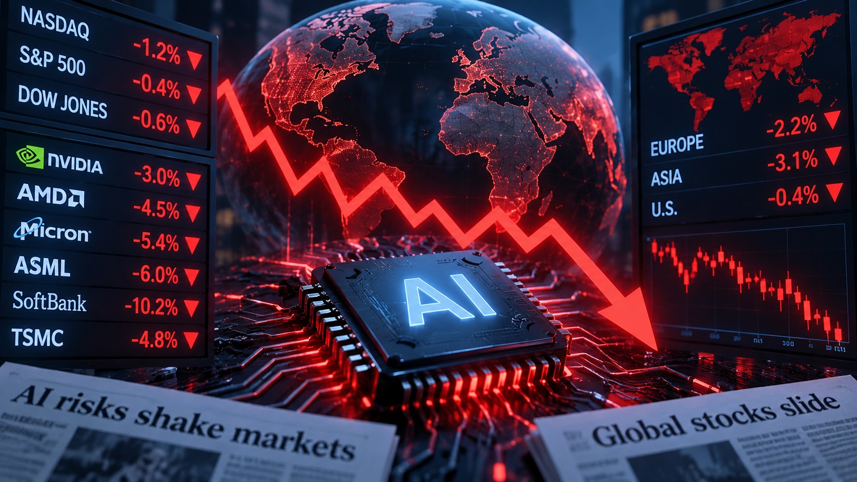 Acțiunile AI se prăbușesc la nivel mondial. Avertismentele șefilor din industrie zguduie bursele