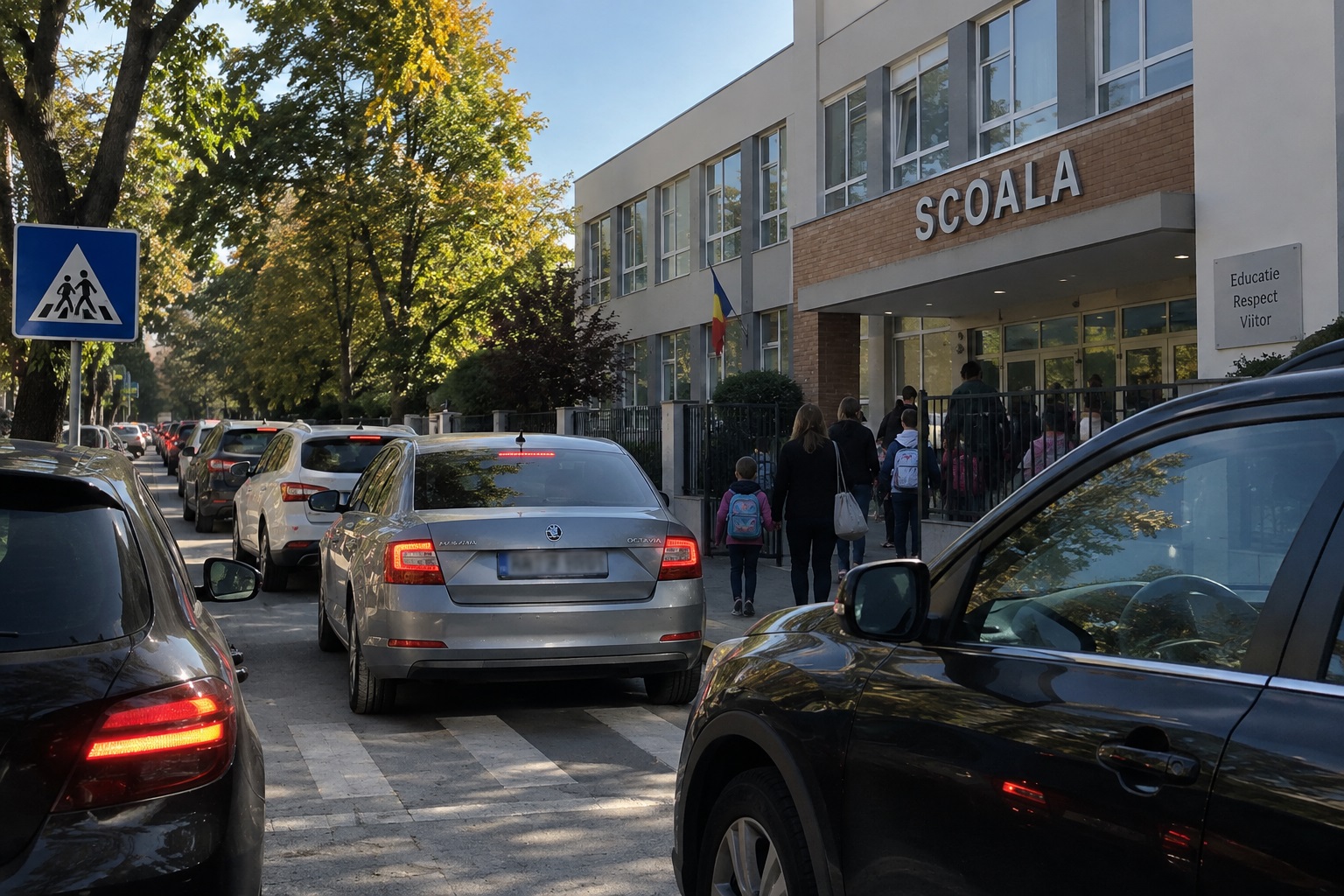 Amenzile care te pândesc în fața școlii. Toate reglementările pentru părinții care își duc copiii cu mașina