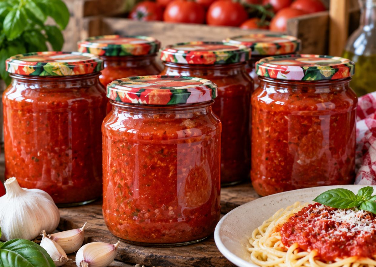 Sos de roșii la borcan pentru paste, pizza și lasagna. Rețeta care îți ușurează mesele din sezonul rece