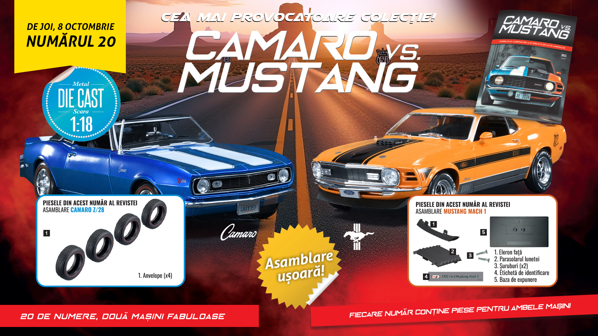 Ultimul număr al Colecției „Camaro vs Mustang” de joi, la chioșcuri, cu piesele necesare pentru finalizarea machetelor!
