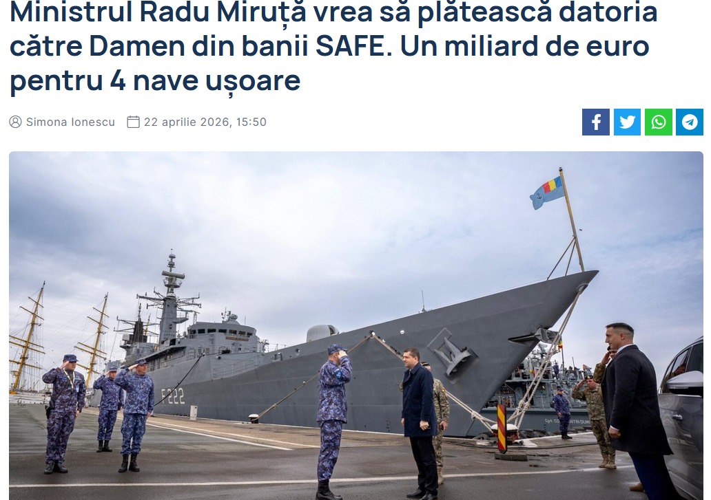 Articol EVZ din 22.04.2026 despre SAFE și Damen