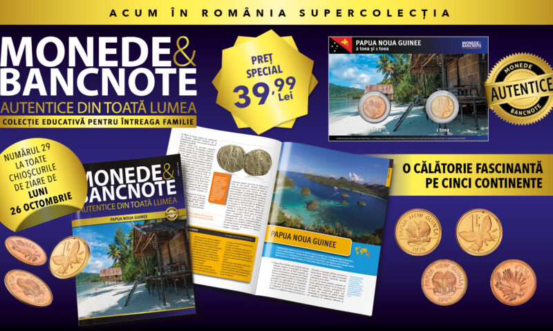 Colecția „Monede și Bancnote autentice din toată lumea” ajunge din nou într-o țară exotică: Papua Noua Guinee. Revista și două monede, de luni, la chioșcuri!
