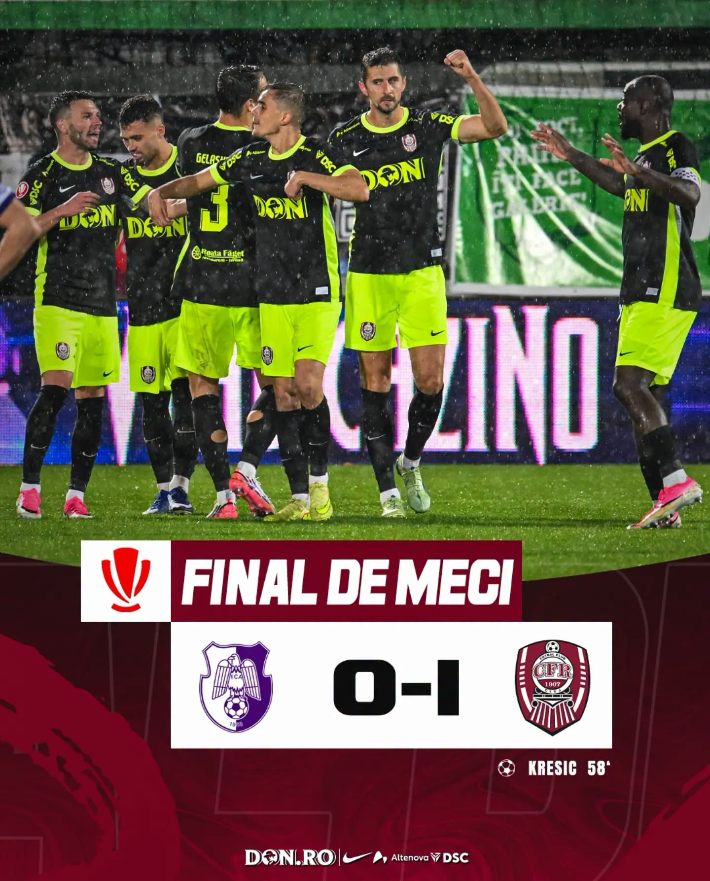FC Argeș - CFR Cluj 0-1: Ardelenii se impun în deplasare prin reușita lui Kresic