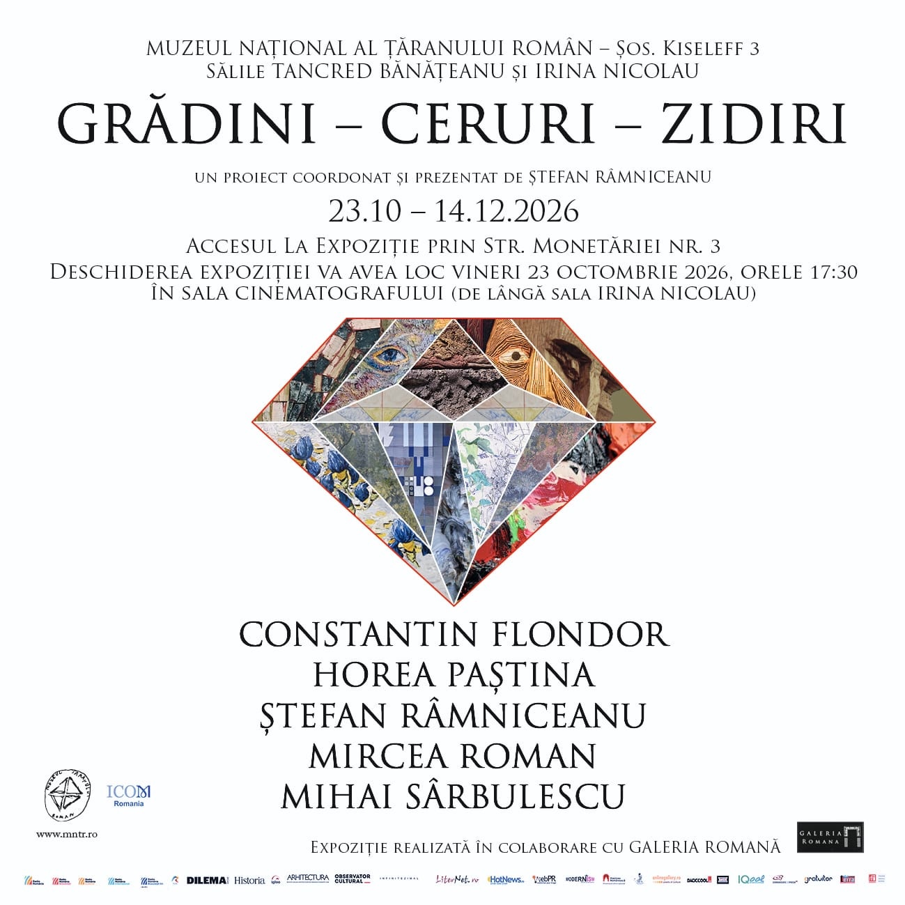 Expoziție colectivă de pictură și sculptură: GRĂDINI – CERURI – ZIDIRI 