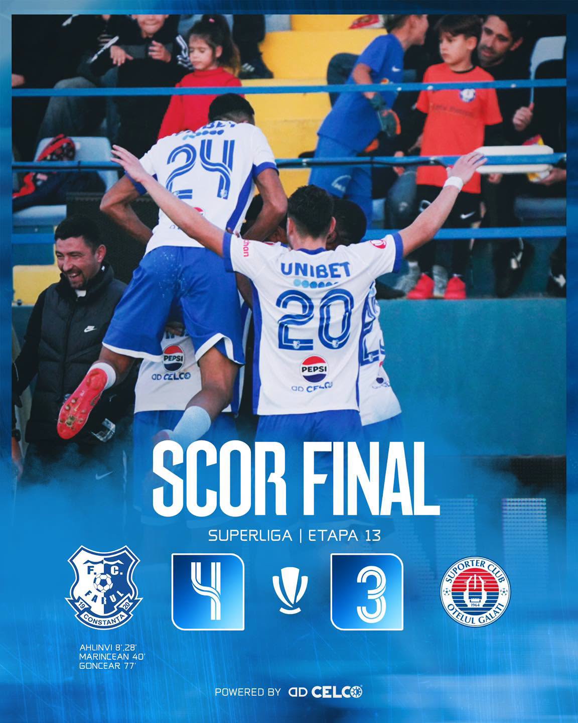 Spectacol total în Superligă: Farul Constanţa s-a impus în duelul cu Oţelul Galaţi după un meci cu şapte goluri