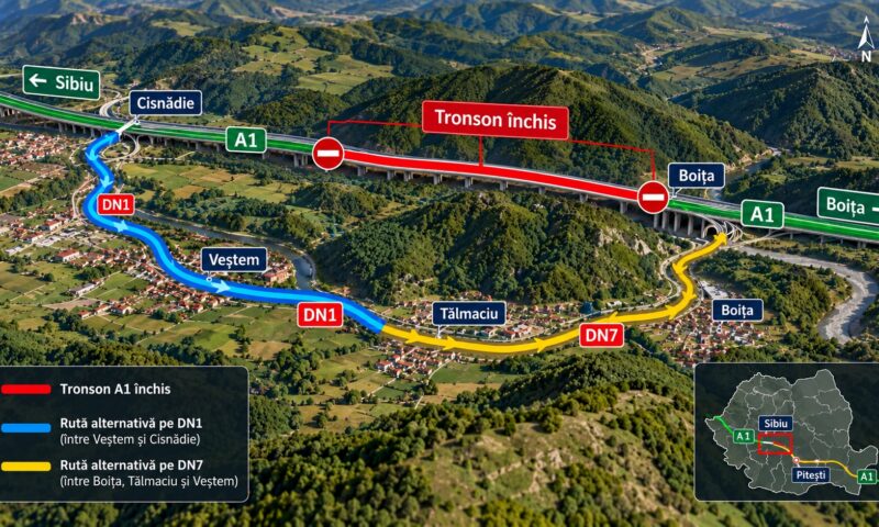 Probleme la ieșirea de pe Valea Oltului. A1 Sibiu-Boița se închide până pe 19 decembrie