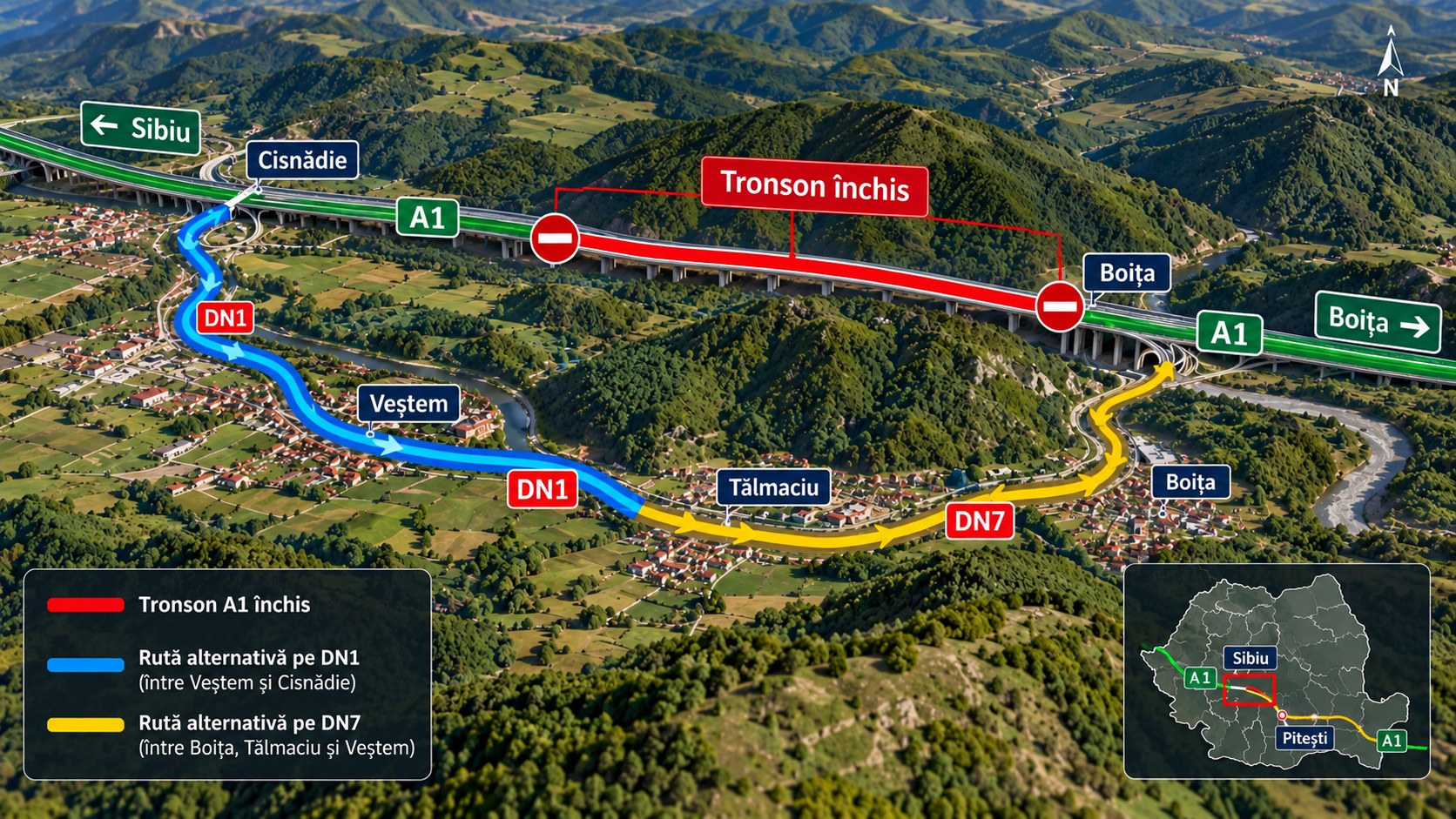 Probleme la ieșirea de pe Valea Oltului. A1 Sibiu-Boița se închide până pe 19 decembrie