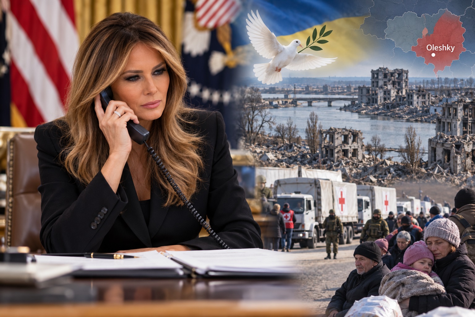 Melania Trump, în centrul unui demers umanitar în Ucraina. Rusia și Kievul au oprit focul în Oleshky