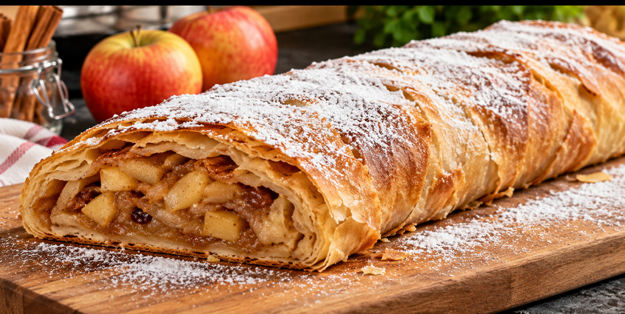Ștrudel cu mere și scorțișoară. Cum faci acasă un aluat subțire și crocant, ca la patiserie