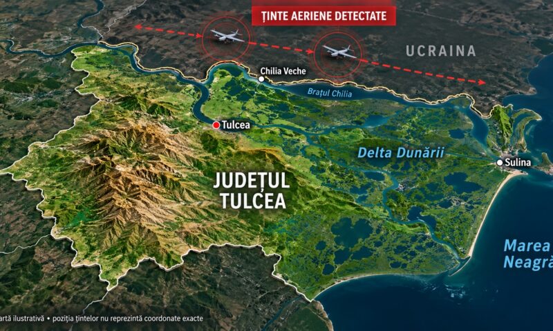 RO-Alert în Tulcea după detectarea unor ținte aeriene la granița cu Ucraina