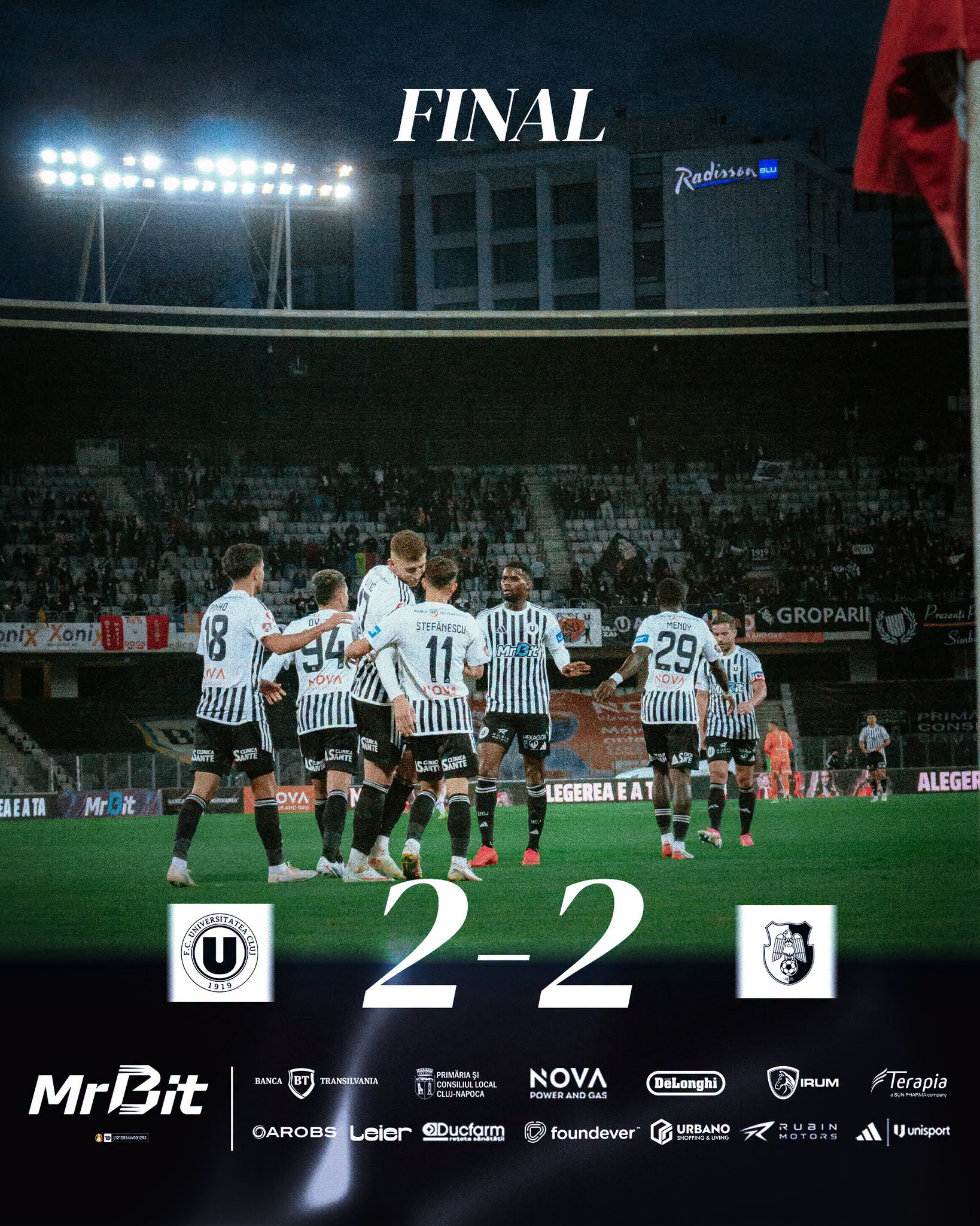 Punct împărțit între Universitatea Cluj și FC Argeș. Meci dramatic cu gol anulat, autogol și ratări uriașe în Superligă
