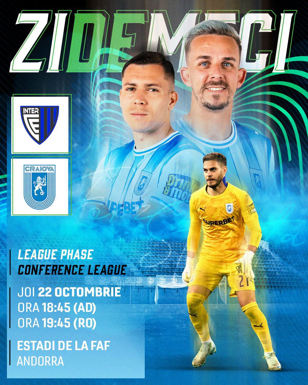 Universitatea Craiova joacă în Andorra cu Inter Escaldes în Conference League, ora 19.45