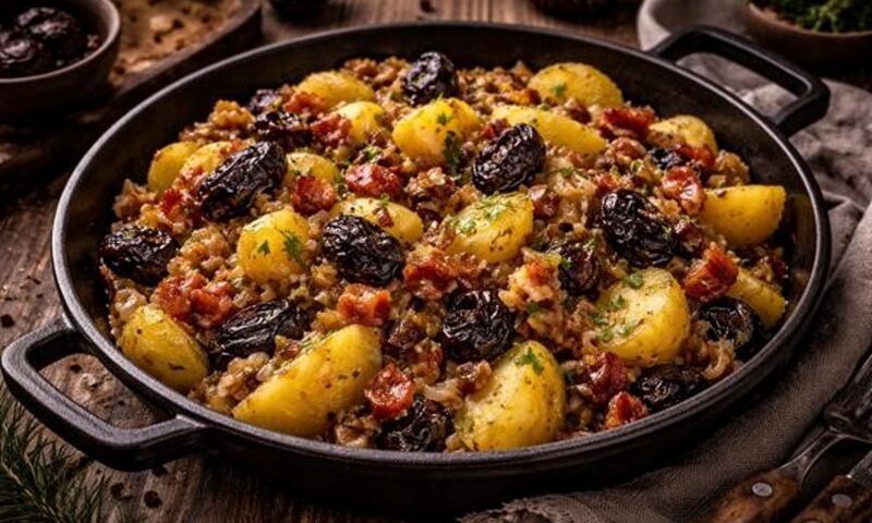 Cartofi țărănești cu ceapă și prune afumate. Rețeta de toamnă care schimbă un preparat clasic