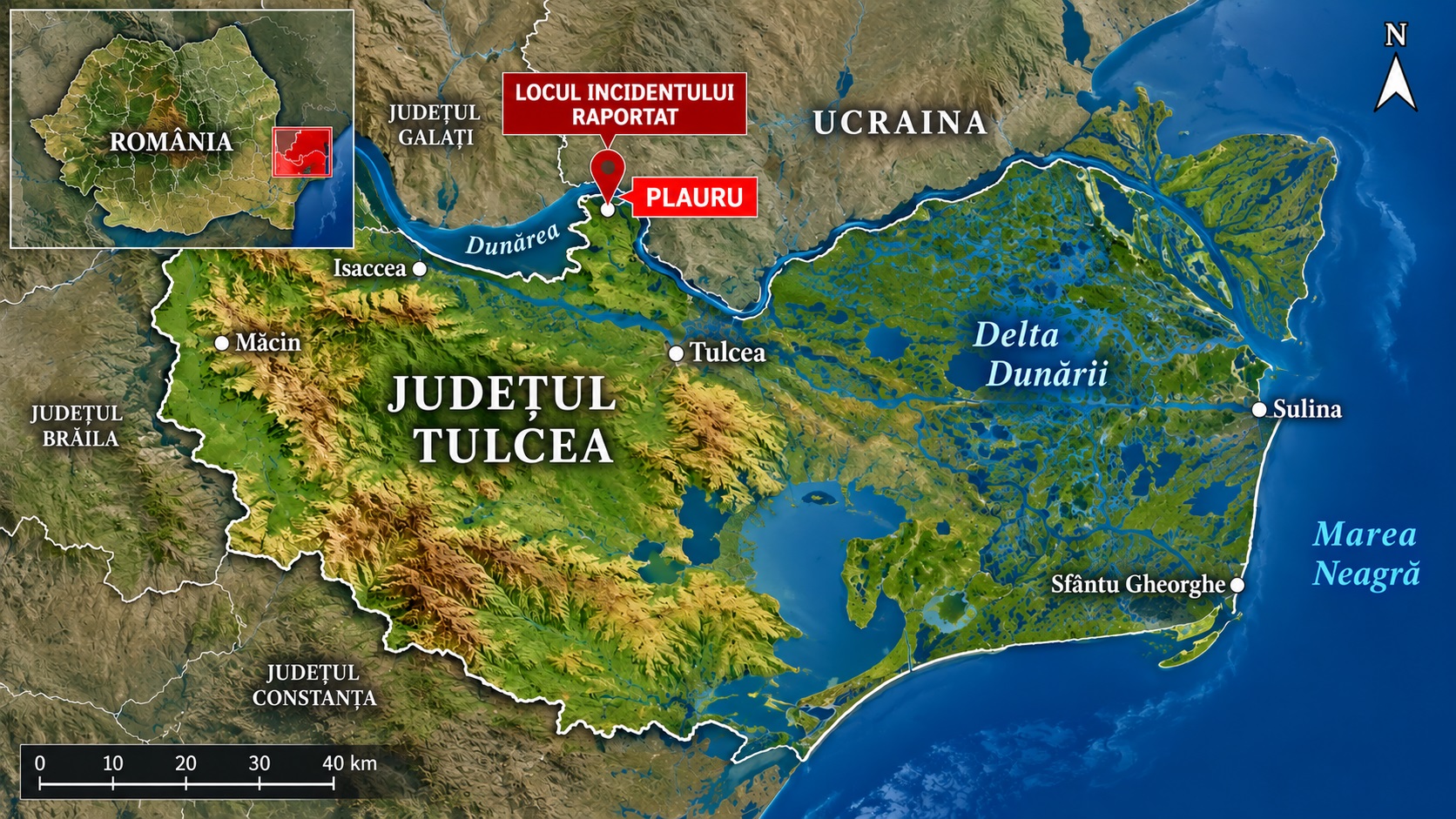 Posibilă dronă, căzută la Plauru, Tulcea. MApN: Nu a fost detectată nicio intrare în spațiul aerian
