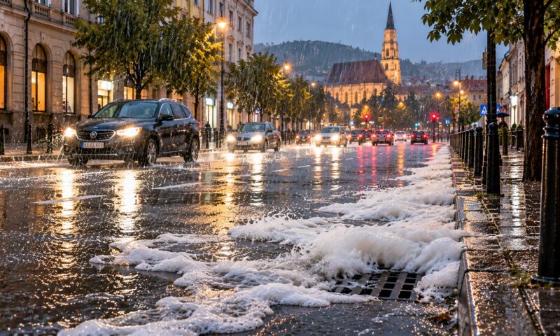 O ploaie scurtă a provocat probleme pe o stradă din Cluj. Localnicii au observat un fenomen neobișnuit