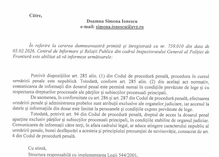 Răspunsul formal al Poliției de Frontieră din 12 februarie 2026